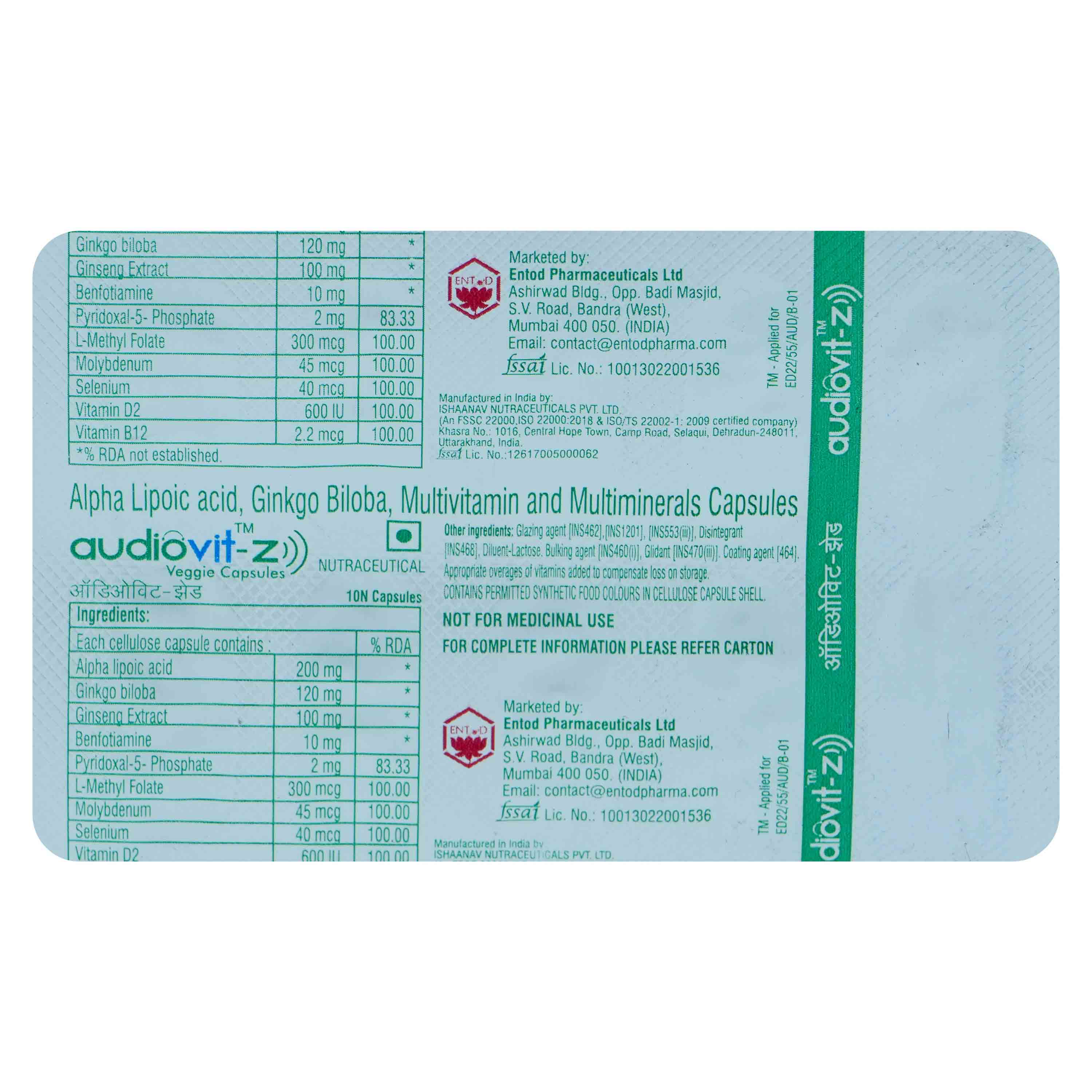Audiovit-Z Veggie Capsule 10's, Pack of 10 Audiovit-Z Veggie Capsule 10's, Pack of 10