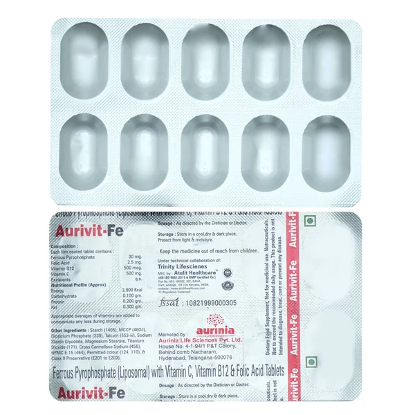 Aurivit Fe Tablet 10s, Pack of 10 TabletS