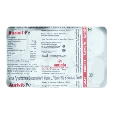 Aurivit Fe Tablet 10s, Pack of 10 TabletS