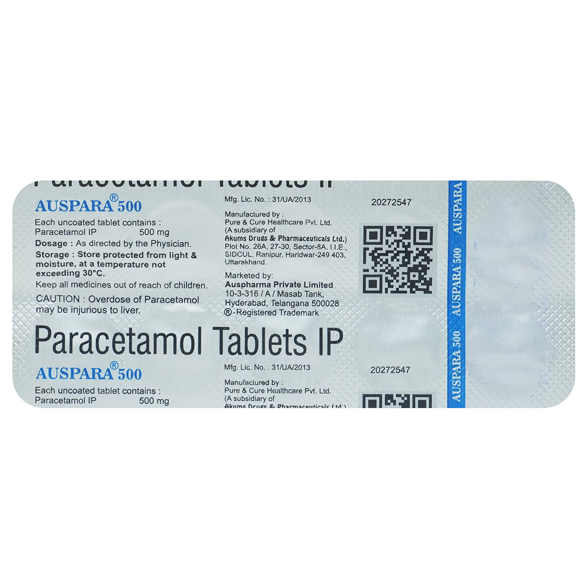 Auspara 500 Tablet 10's, Pack of 10 TabletS Auspara 500 Tablet 10's, Pack of 10 TabletS