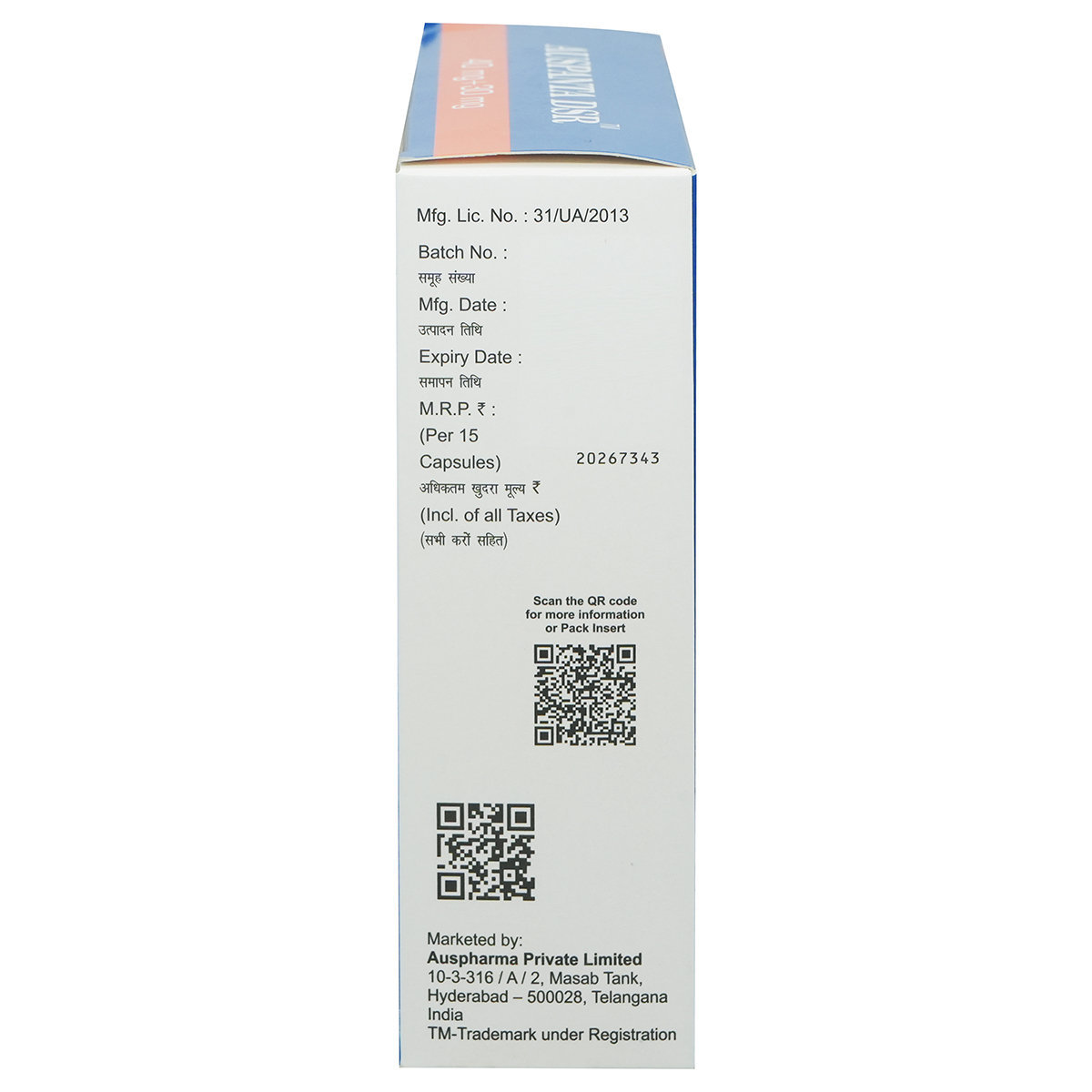 Auspanta DSR Capsule 15's, Pack of 15 Auspanta DSR Capsule 15's, Pack of 15