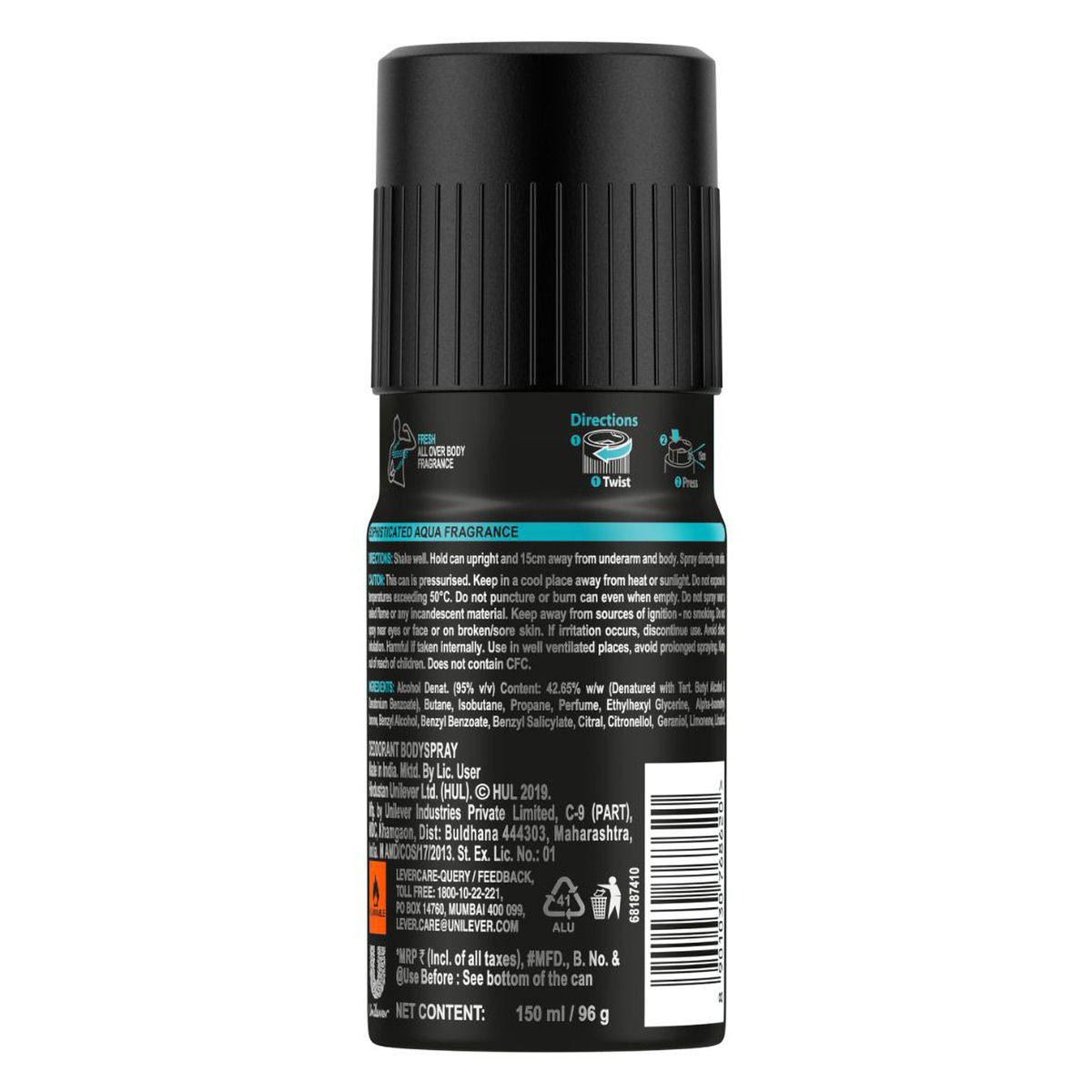 Axe Recharge Marine Splash Long Lasting Deodorant For Men, 150 ml, Pack of 1 