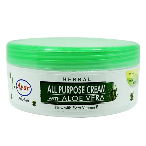 Ayur Herbal All Purpose Cream With Aloe Vera 80 gm | Aloe Vera &amp; Extra Vitamin E | Removes Suntan | Unclogs Pore | Keep Skin Glowing In All Weather Conditions | For Dry Skin, Pack of 1