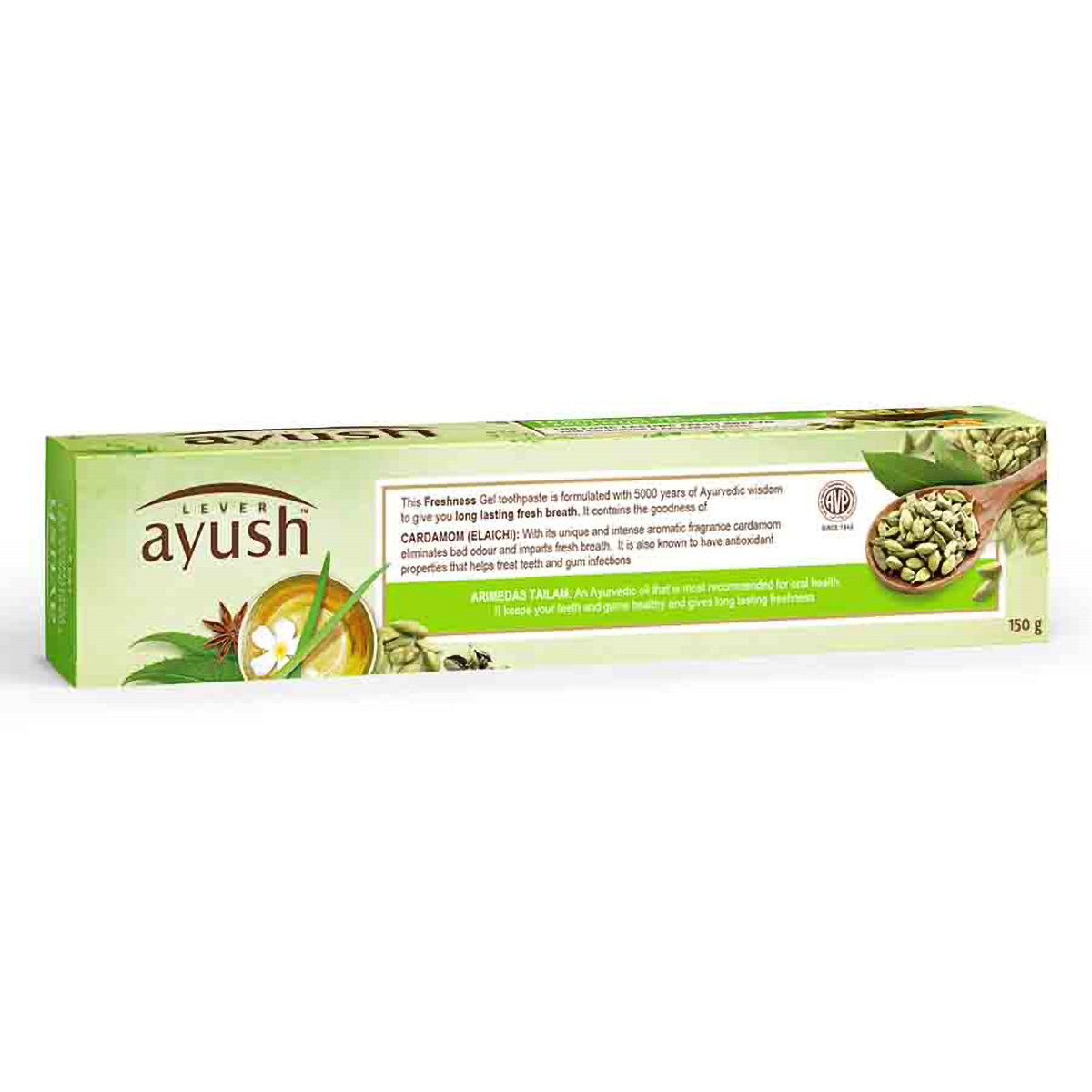 Lever Ayush Freshness Gel Cardamom Toothpaste, 150 gm, Pack of 1 Lever Ayush Freshness Gel Cardamom Toothpaste, 150 gm, Pack of 1