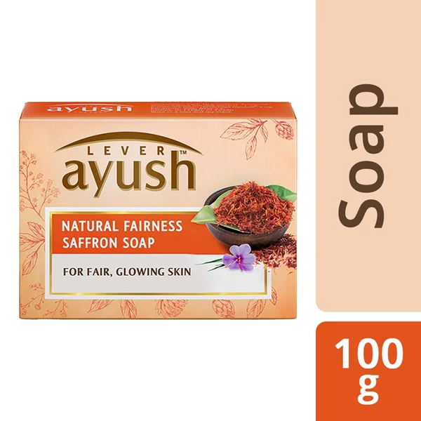 Lever Ayush Natural Fairness Saffron Soap 100 gm | With Saffron & Kumkumadi Tailam | Gives Natural Fairness | Improves Skin Complexion | For Fair & Glowing Skin