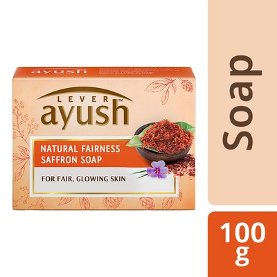 Lever Ayush Natural Fairness Saffron Soap 100 gm | With Saffron &amp; Kumkumadi Tailam | Gives Natural Fairness | Improves Skin Complexion | For Fair &amp; Glowing Skin, Pack of 1