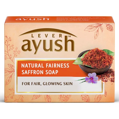 Lever Ayush Natural Fairness Saffron Soap 100 gm | With Saffron &amp; Kumkumadi Tailam | Gives Natural Fairness | Improves Skin Complexion | For Fair &amp; Glowing Skin, Pack of 1