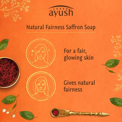 Lever Ayush Natural Fairness Saffron Soap 100 gm | With Saffron &amp; Kumkumadi Tailam | Gives Natural Fairness | Improves Skin Complexion | For Fair &amp; Glowing Skin, Pack of 1