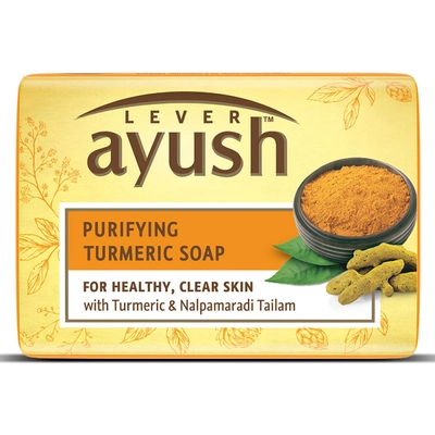 Lever Ayush Purifying Turmeric Soap 100 gm | Goodness Of Turmeric &amp; Nalpamaradi Tailam | For Healthy &amp; Clear Skin, Pack of 1