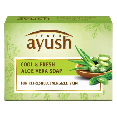 Lever Ayush Cool &amp; Fresh Aloe Vera Soap, 100 gm | With Goodness Of Aloe Vera &amp; Lemon Grass | Hydrated Skin | For Refreshed &amp; Energized Skin, Pack of 1