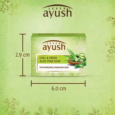 Lever Ayush Cool &amp; Fresh Aloe Vera Soap, 100 gm | With Goodness Of Aloe Vera &amp; Lemon Grass | Hydrated Skin | For Refreshed &amp; Energized Skin, Pack of 1