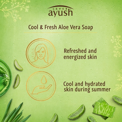 Lever Ayush Cool &amp; Fresh Aloe Vera Soap, 100 gm | With Goodness Of Aloe Vera &amp; Lemon Grass | Hydrated Skin | For Refreshed &amp; Energized Skin, Pack of 1