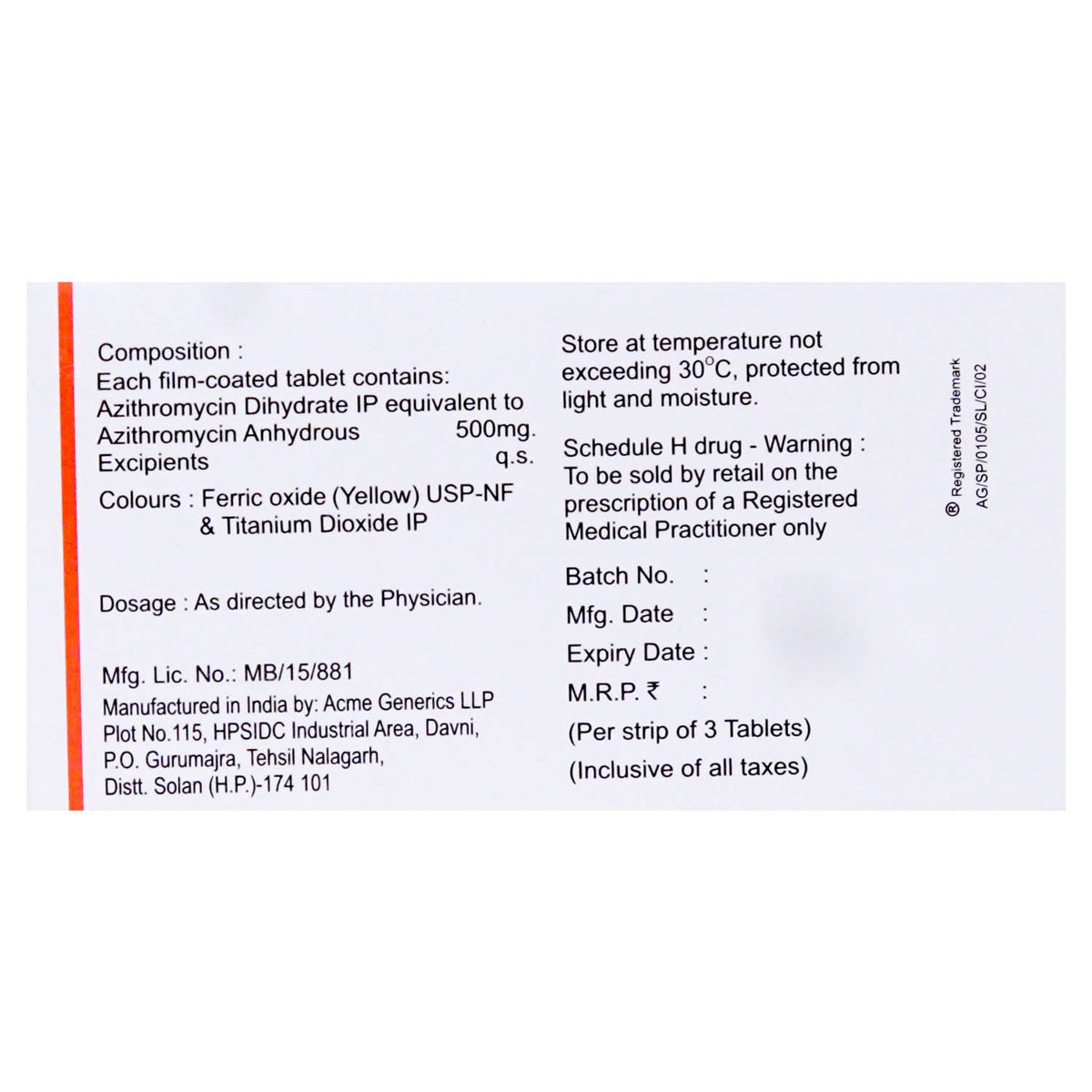 Azax-500 Tablet 3's, Pack of 3 TABLETS Azax-500 Tablet 3's, Pack of 3 TABLETS