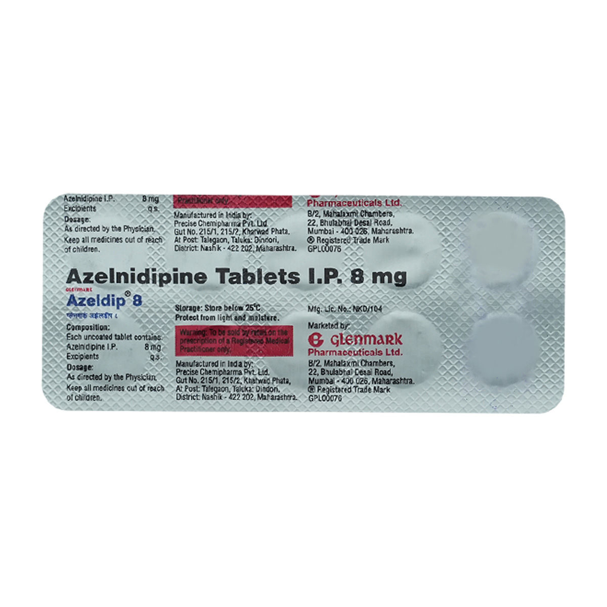 Buy Azeldip 8 mg Tablet 10's Online
