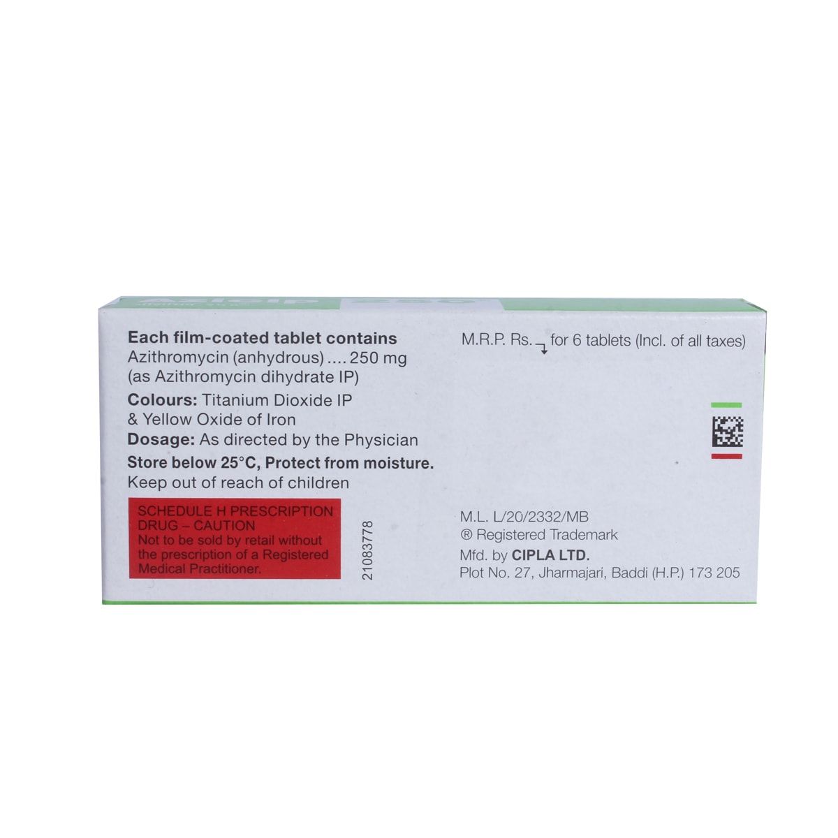 Azithromycin 250mg 3 tablets price in india