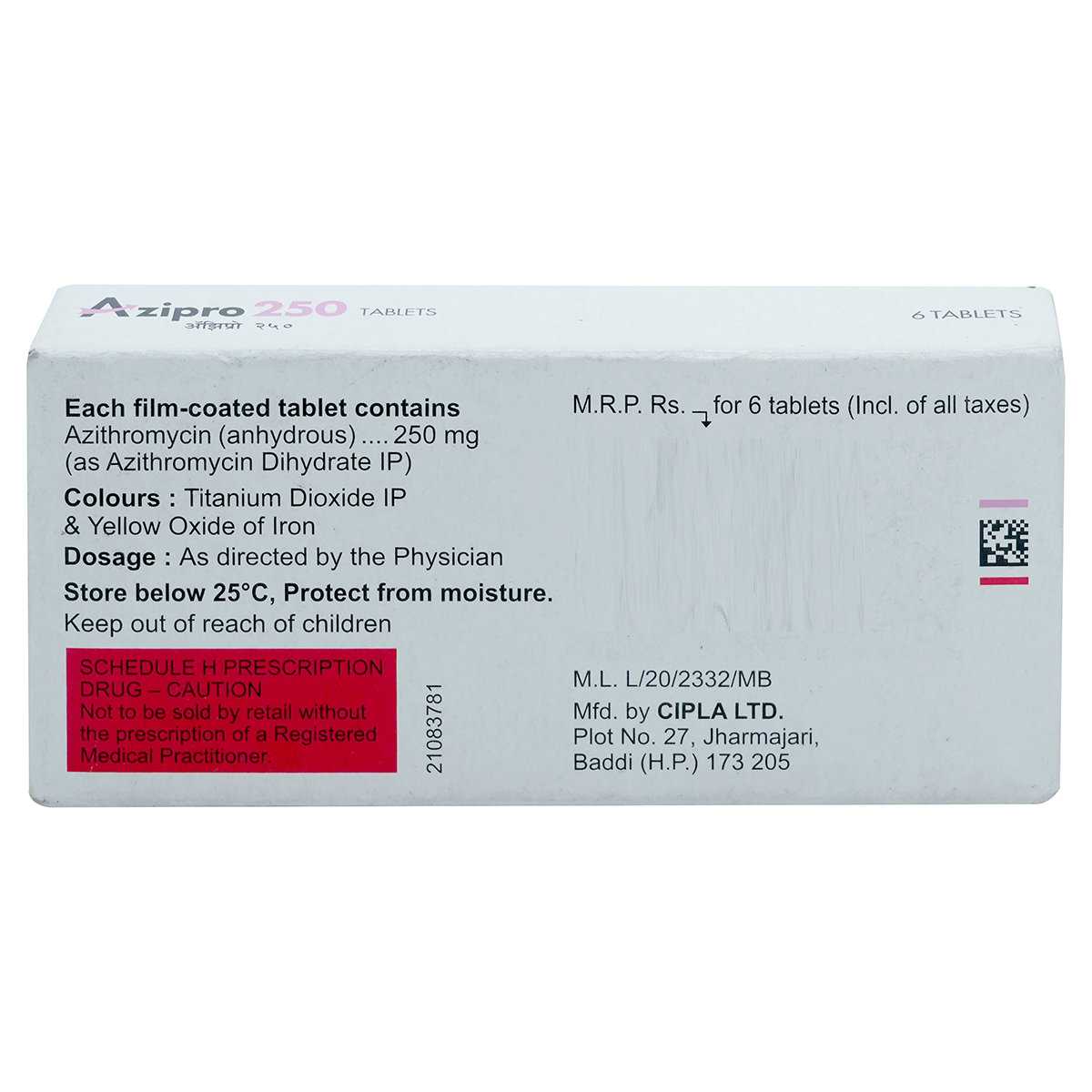 Azipro 250 Tablet 6's, Pack of 6 TabletS Azipro 250 Tablet 6's, Pack of 6 TabletS