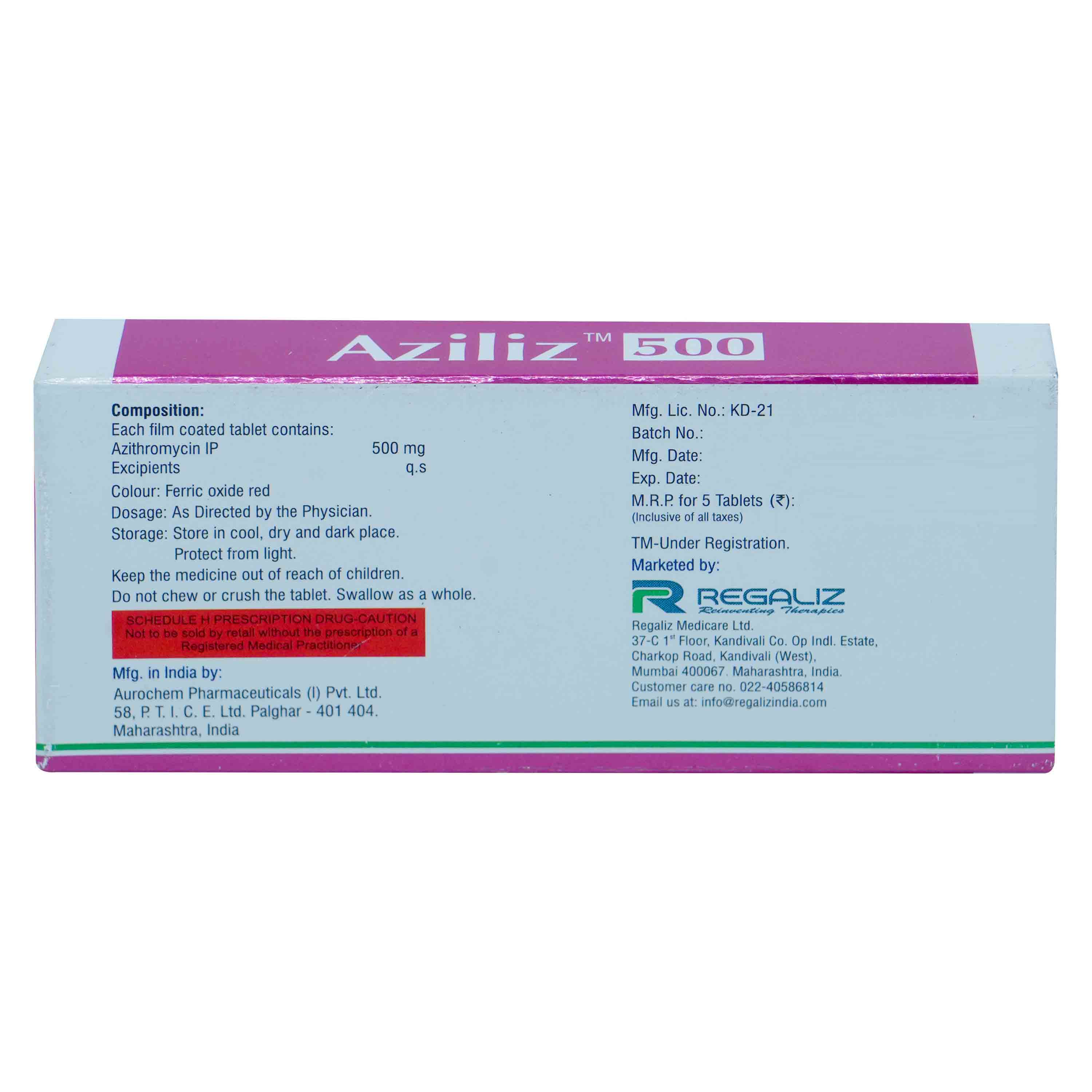 Aziliz 500 mg Tablet 5's, Pack of 5 TabletS Aziliz 500 mg Tablet 5's, Pack of 5 TabletS