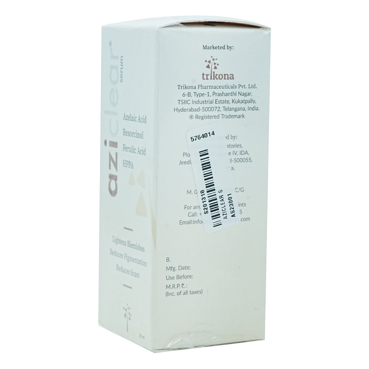 Aziclear Serum 30 ml | Azelic Acid, Ferulic Acid, Resorcinol, HPPA | Reduces Pigmentation & Scars | Lightens Blemishes, Pack of 1 Aziclear Serum 30 ml | Azelic Acid, Ferulic Acid, Resorcinol, HPPA | Reduces Pigmentation & Scars | Lightens Blemishes, Pack of 1