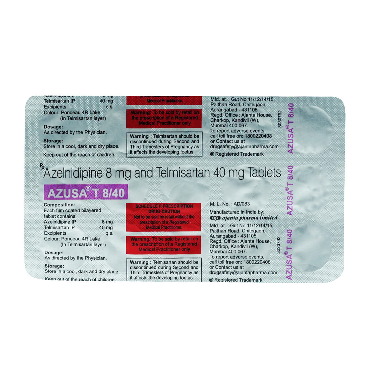 Azusa T 8 mg/40 mg Tablet 15's, Pack of 15 Azusa T 8 mg/40 mg Tablet 15's, Pack of 15