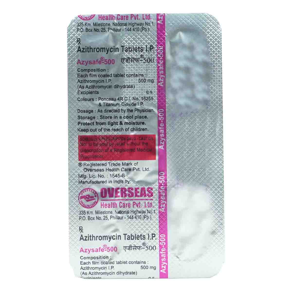 Azysafe 500 mg Tablet 5's, Pack of 5 TABLETS Azysafe 500 mg Tablet 5's, Pack of 5 TABLETS