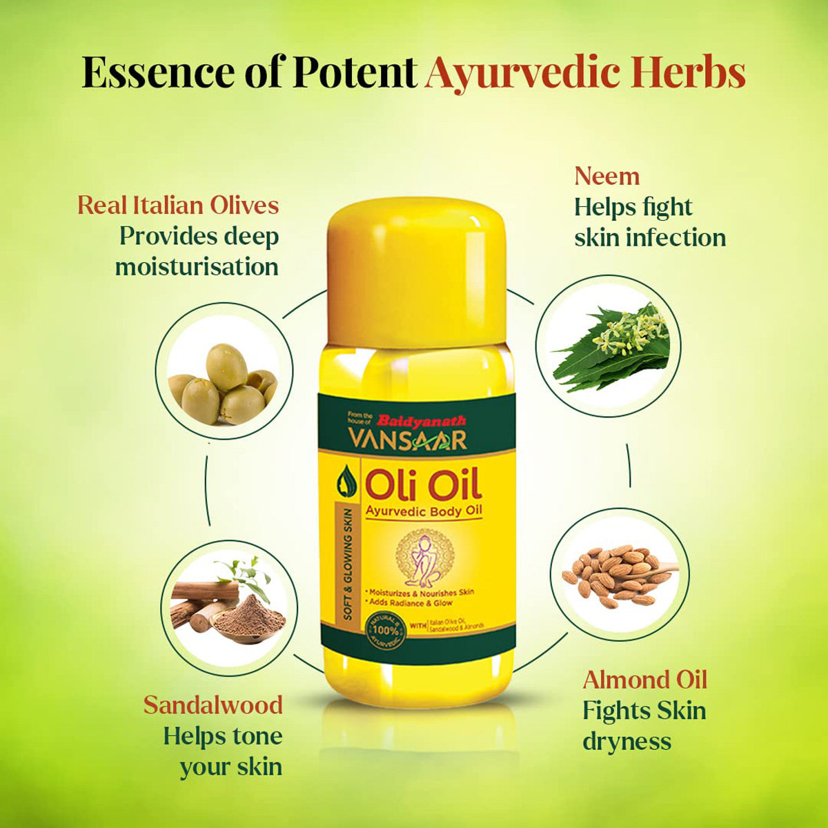 Baidyanath Oli Oil 200 ml | With Italian Olive Oil, Sandal & Almonds | For Soft & Glowing Skin | Moisturises & Nourishes The Skin, Pack of 1 Baidyanath Oli Oil 200 ml | With Italian Olive Oil, Sandal & Almonds | For Soft & Glowing Skin | Moisturises & Nourishes The Skin, Pack of 1