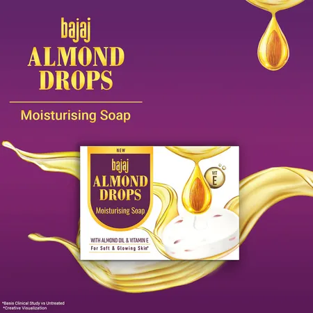 Bajaj Almond Drops Moisturising Soap 100 gm | With Almons Oil & Vitamin E | For Soft & Glowing Skin