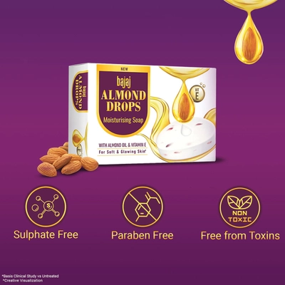 Bajaj Almond Drops Moisturising Soap 100 gm | With Almons Oil &amp; Vitamin E | For Soft &amp; Glowing Skin, Pack of 1