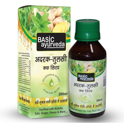 Basic Ayurveda Adrak Tulsi Cough Syrup, 200 ml, Pack of 1