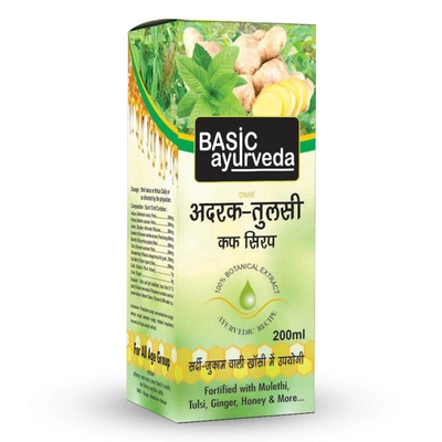 Basic Ayurveda Adrak Tulsi Cough Syrup, 200 ml, Pack of 1