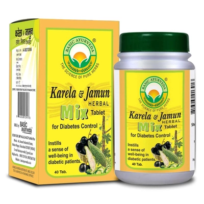 Basic Ayurveda Karela &amp; Jamun Herbal Mix, 40 Tablets, Pack of 1