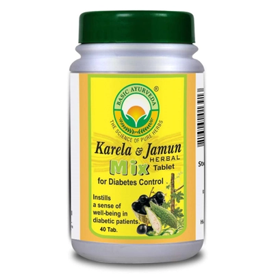 Basic Ayurveda Karela &amp; Jamun Herbal Mix, 40 Tablets, Pack of 1