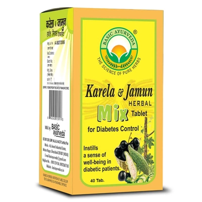 Basic Ayurveda Karela &amp; Jamun Herbal Mix, 40 Tablets, Pack of 1