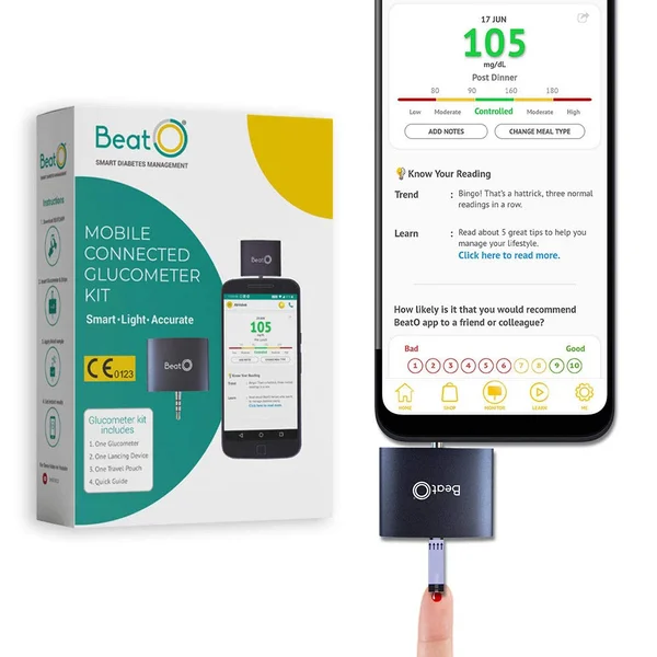 BeatO Smart Glucometer Kit with 50 Strips &amp; 50 Lancets, 1 Count + Free 10-Day Diabetes Care Reversal Program, Pack of 1