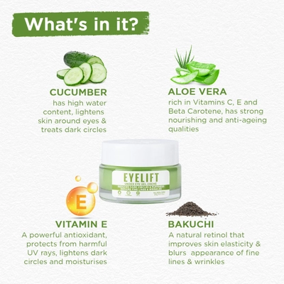 Bella Vita Organic EyeLift Under Eye Cream Gel 20 gm | Aloevera, Cucumber &amp; Vitamin E | Reduces Dark Circles, Puffiness &amp; Appearance Of Finelines &amp; Wrinkles | For Men &amp; Women | For All Skin Type, Pack of 1