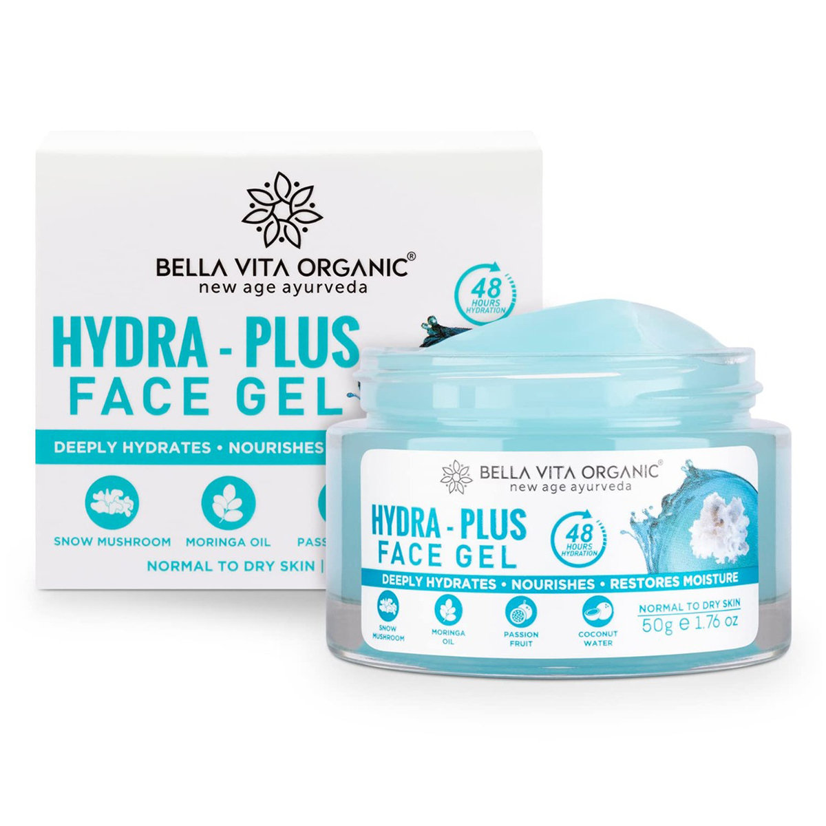 Bella Vita Organic Hydra-Plus Face Gel 50 gm | Snow Mushroom, Moringa Oil, Passion Fruit & Coconut Water | Provides Hydration Upto 48Hr | Nourishes Skin & Restore Skin Moisture | Lightweight | for Men & Women | For Normal To Dry Skin, Pack of 1 Bella Vita Organic Hydra-Plus Face Gel 50 gm | Snow Mushroom, Moringa Oil, Passion Fruit & Coconut Water | Provides Hydration Upto 48Hr | Nourishes Skin & Restore Skin Moisture | Lightweight | for Men & Women | For Normal To Dry Skin, Pack of 1