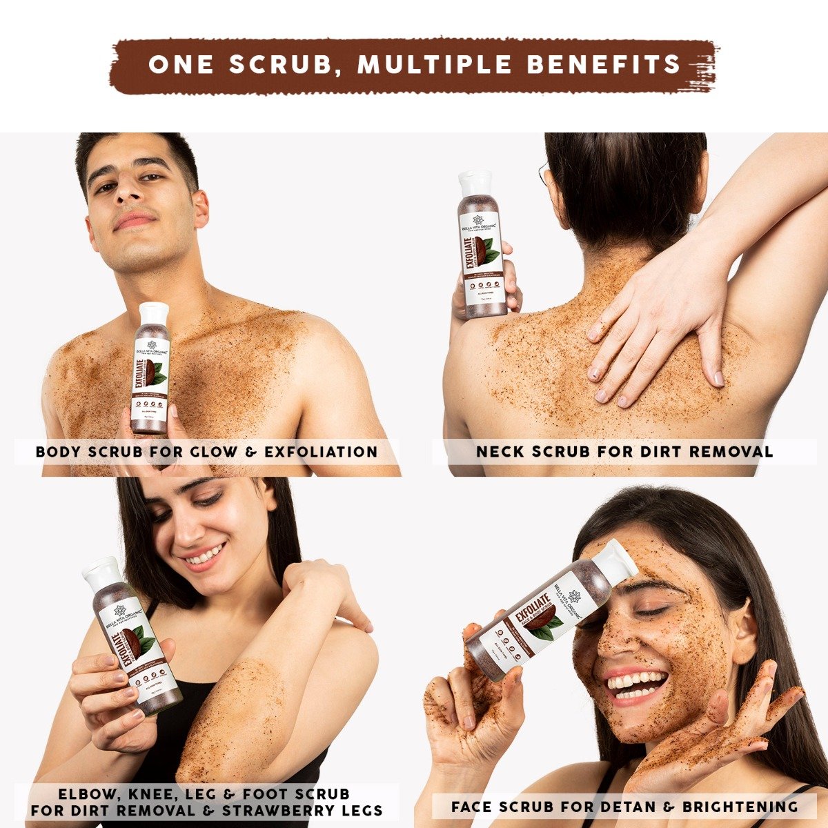 Bella Vita Organic Exfoliate Face & Body Scrub 75 gm | Walnut, Coffee, Rock Salt & Coconut | Helps In Detanning | Removes Dead Cells & Blackheads | Brightens Skin | For All Skin Type, Pack of 1 Bella Vita Organic Exfoliate Face & Body Scrub 75 gm | Walnut, Coffee, Rock Salt & Coconut | Helps In Detanning | Removes Dead Cells & Blackheads | Brightens Skin | For All Skin Type, Pack of 1