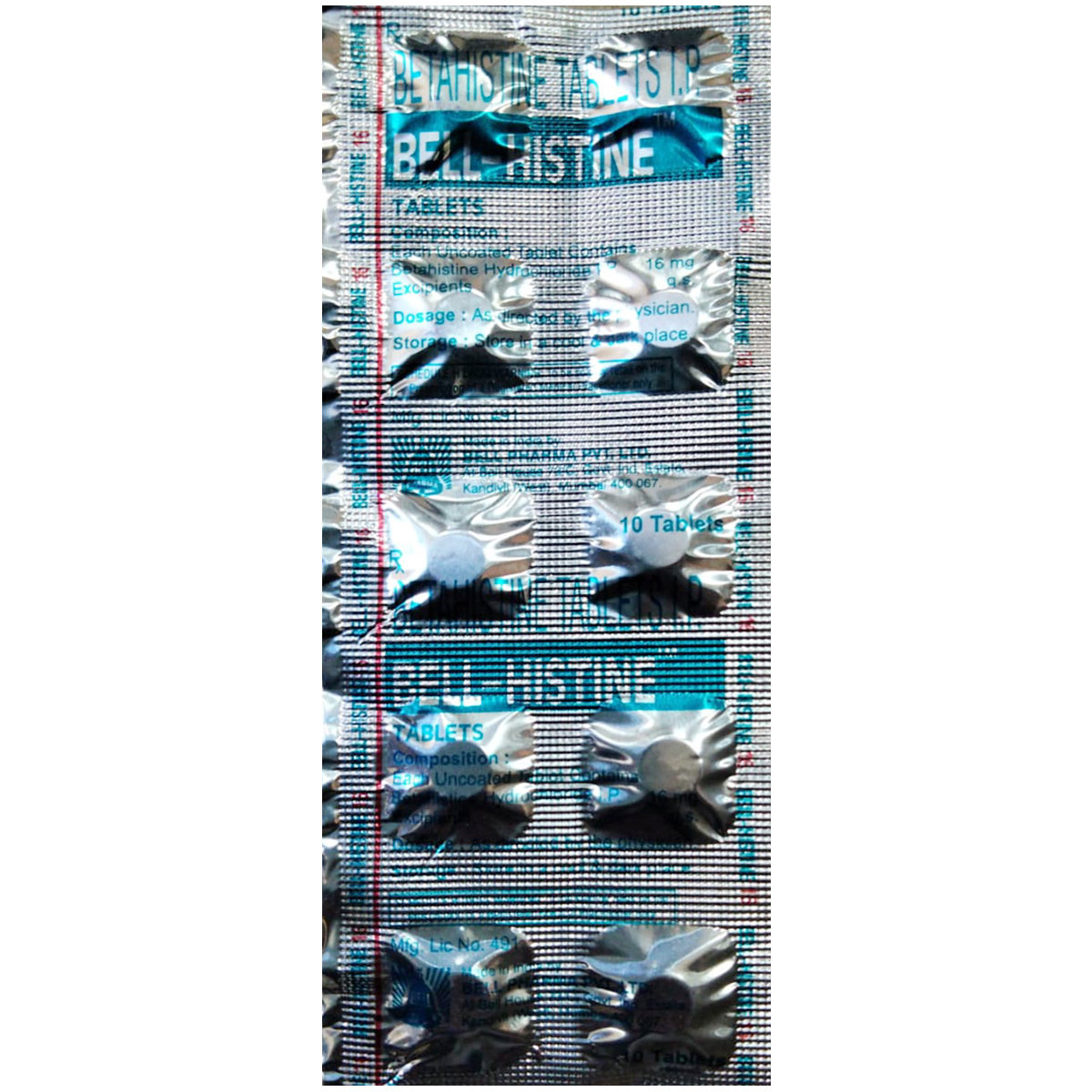 Bell-Histine 16 mg Tablet 10's, Pack of 10 TABLETS Bell-Histine 16 mg Tablet 10's, Pack of 10 TABLETS