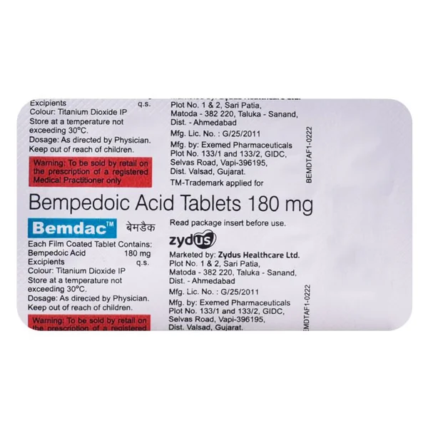 Bemdac 180 mg Tablet 10's, Pack of 10 TabletS