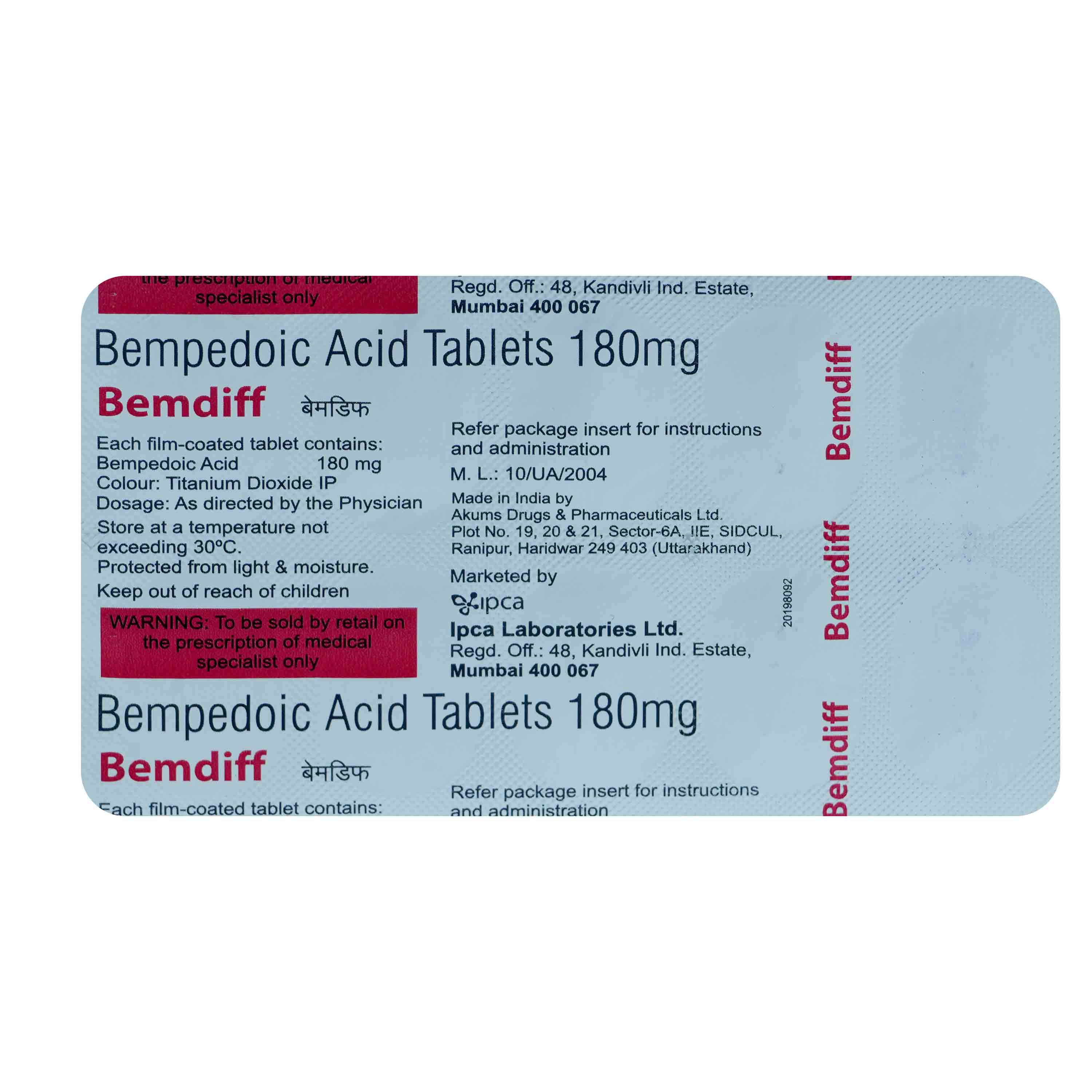 Buy Bemdiff 180 mg Tablet 10's Online