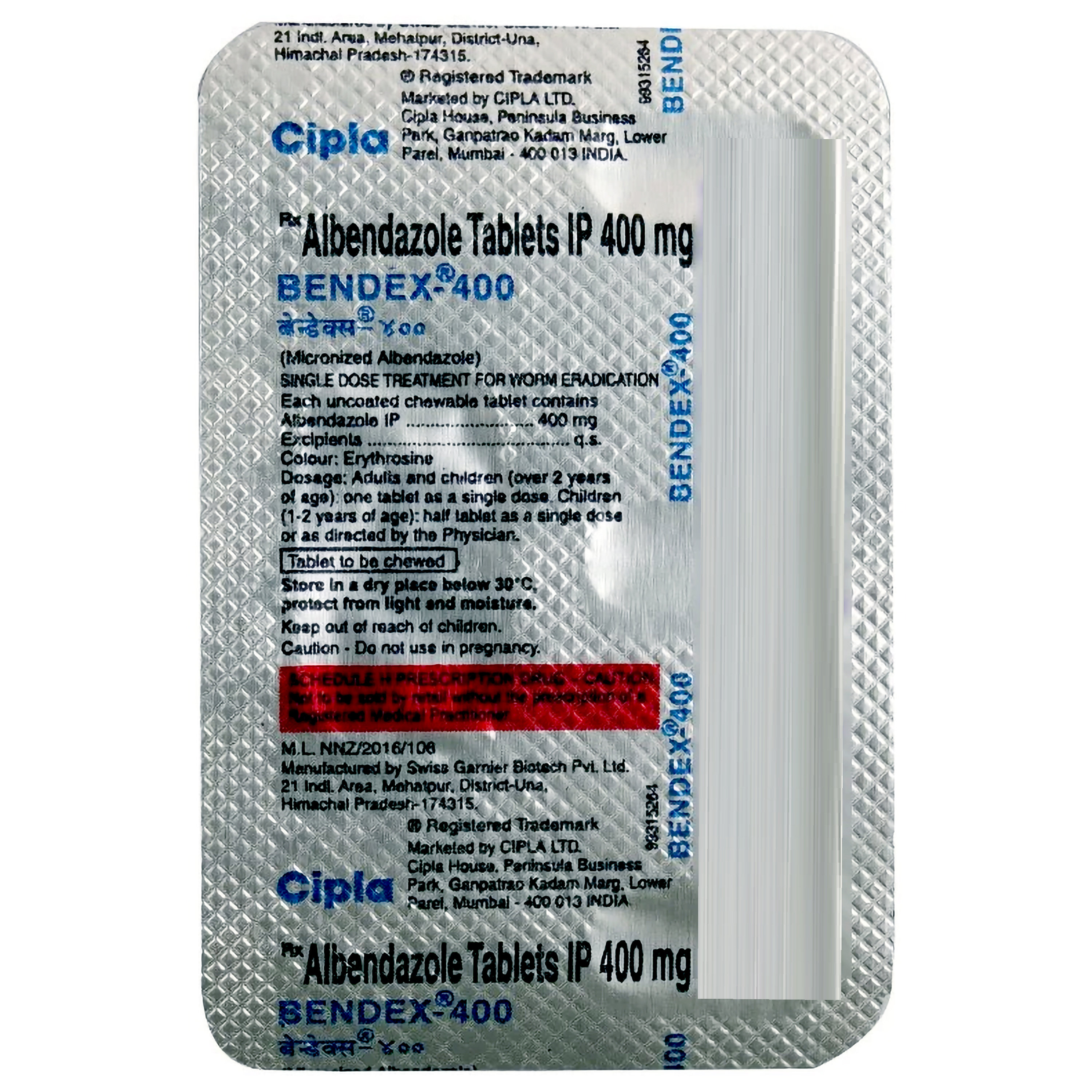 Bendex 400 Chewable Tablet 1's, Pack of 1 Chewable Tablet Bendex 400 Chewable Tablet 1's, Pack of 1 Chewable Tablet