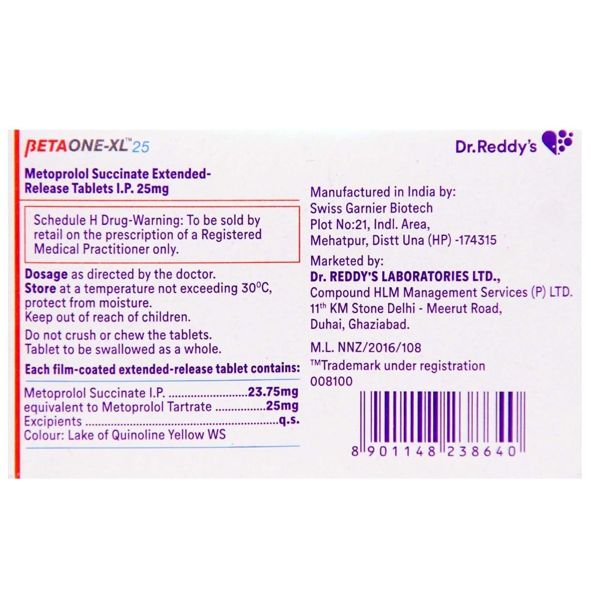 Betaone-XL 25 Tablet 15's, Pack of 15 TABLETS Betaone-XL 25 Tablet 15's, Pack of 15 TABLETS