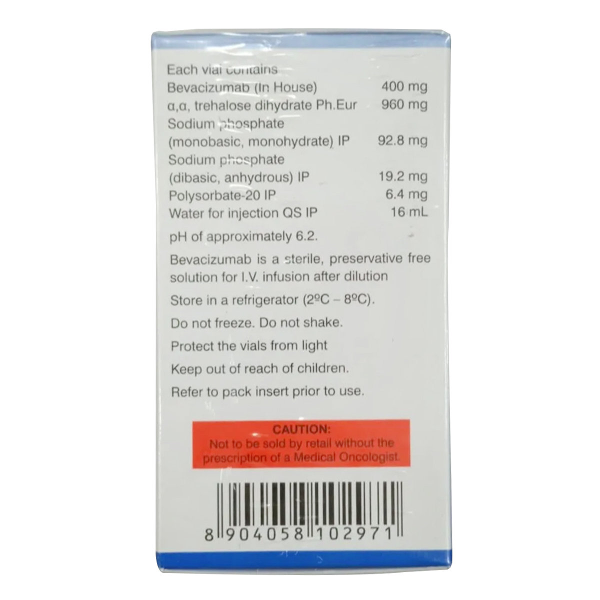 BEVACIREL 400MG/16ML INJECTION, Pack of 1 BEVACIREL 400MG/16ML INJECTION, Pack of 1