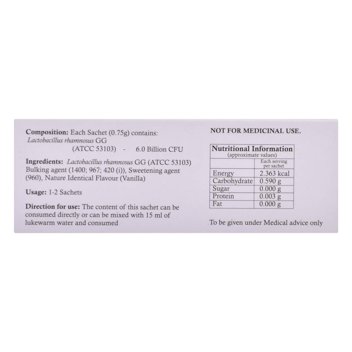Bifilac GG Sugar Free Vanilla Sachet 0.75 gm Price, Uses, Side Effects