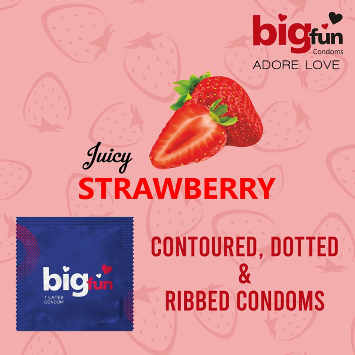 Bigfun Juicy Strawberry Flavour Condoms, 3 Count, Pack of 1 Bigfun Juicy Strawberry Flavour Condoms, 3 Count, Pack of 1