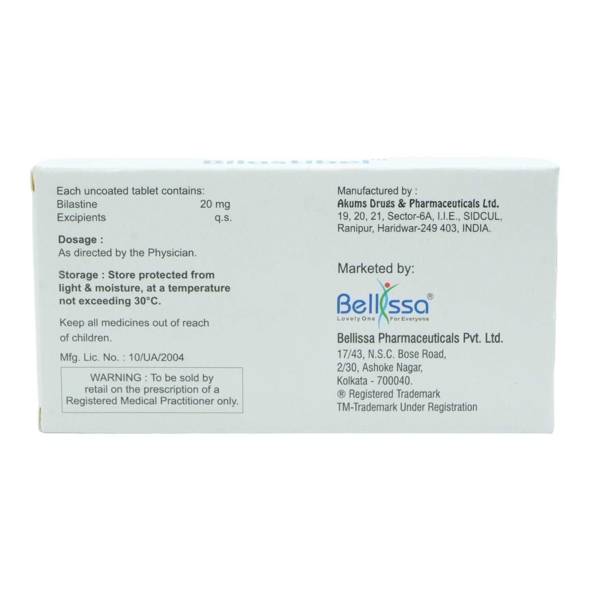 Bilastibel 20 Tablet 10's, Pack of 10 TABLETS Bilastibel 20 Tablet 10's, Pack of 10 TABLETS