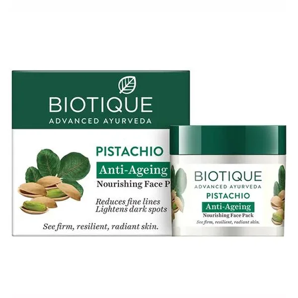 Biotique Pistachio Anti-Ageing Nourishing Face Pack 50 gm | Saffron, Almond, Pistachio | Reduces Fine Lines, Wrinkles &amp; Dark Spots | Gives Firm &amp; Radiant Skin | 100% Botanical Extracts | For All Skin Type, Pack of 1