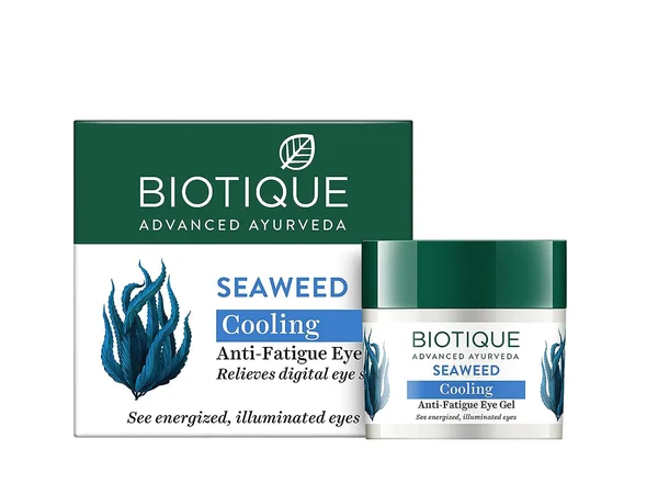 Biotique Bio Seaweed Cooling Anti-fatigue Eye Gel 15 gm | Seaweed, Almond, Nutmeg | Removes Dark Circles &amp; Puffiness | Gives Energized, Illuminated Eyes | 100% Botanical Extracts | For All Skin Type, Pack of 1