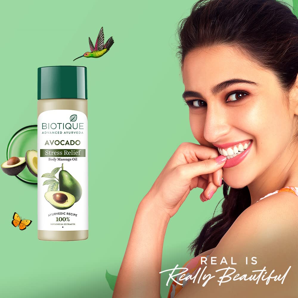 Biotique Bio Avocado Stress Relief Body Massage Oil 200 ml | Relieves Stress, Body Fatigue & Tiredness | 100% Botanical Extracts | For All Skin Type, Pack of 1 Biotique Bio Avocado Stress Relief Body Massage Oil 200 ml | Relieves Stress, Body Fatigue & Tiredness | 100% Botanical Extracts | For All Skin Type, Pack of 1
