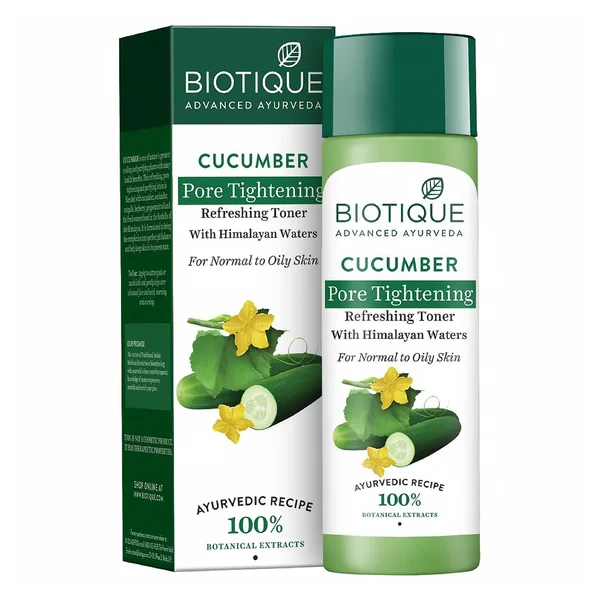 Biotique Cucumber Pore Tightening Refreshing Toner 120 ml | Cucumber, Himalayan Water | Helps In Pore Tightening | Reduces Dark Spots | Prevents Pimples | 100% Botanical Extracts | For Normal To Oily Skin, Pack of 1