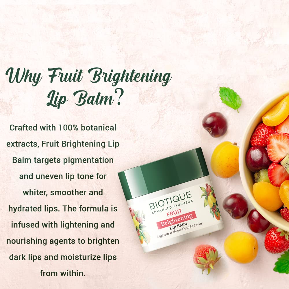 Biotique Fruit Brightening Lip Balm 12 gm | With Goodness Of Fruits | Even Outs Lip Tones | Visibly Lightens Lips | Keep Lips Hydrates & Moisturised | 100 % Botanical Extract | For All Skin Type, Pack of 1 Biotique Fruit Brightening Lip Balm 12 gm | With Goodness Of Fruits | Even Outs Lip Tones | Visibly Lightens Lips | Keep Lips Hydrates & Moisturised | 100 % Botanical Extract | For All Skin Type, Pack of 1